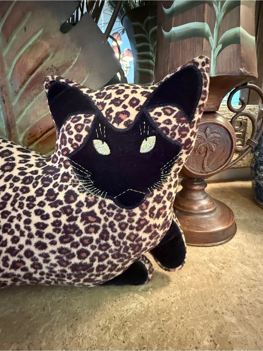 Leopard Print Cat Plush Pillow - Decorative Accent